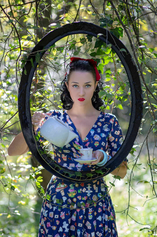 Dolly and Dotty Matilda Navy Blue Wonderland Retro Dress, Front