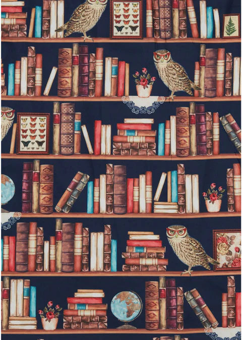 Dolly and Dotty Amanda Library Book and Owl Print Vintage Dress, Fabric Close up