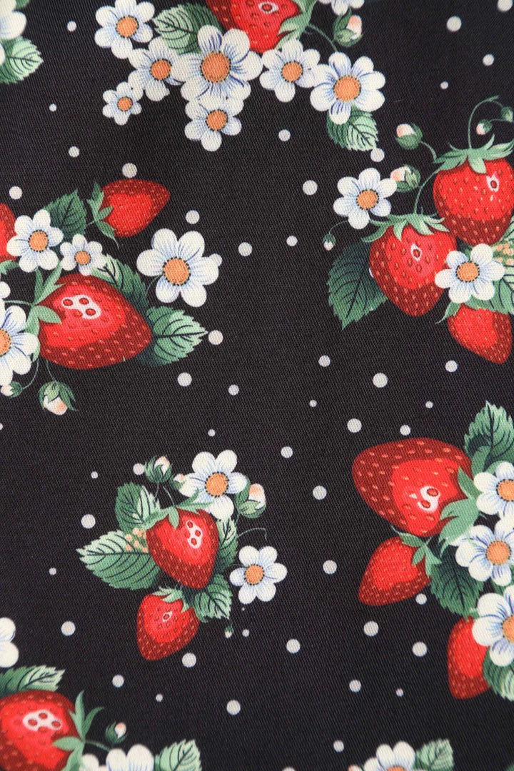 Vintage Style A-Line Skirt, Floral and Strawberry Print, Fabric Print