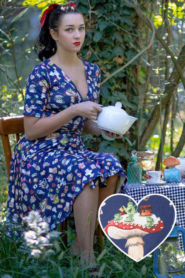 Dolly and Dotty Matilda Navy Blue Wonderland Retro Dress, Front