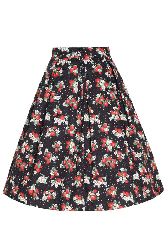 Vintage Style A-Line Skirt, Floral and Strawberry Print, Back