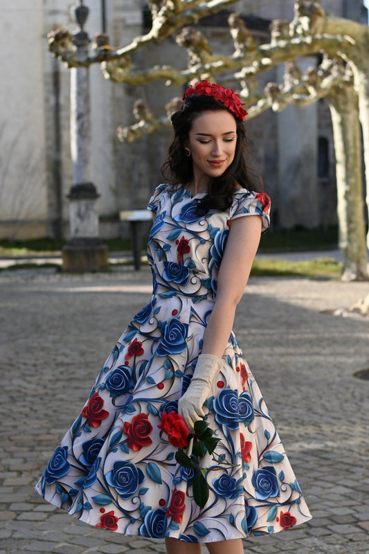 Hearts and Roses London Elowen Floral Swing Vintage Style Dress, Front