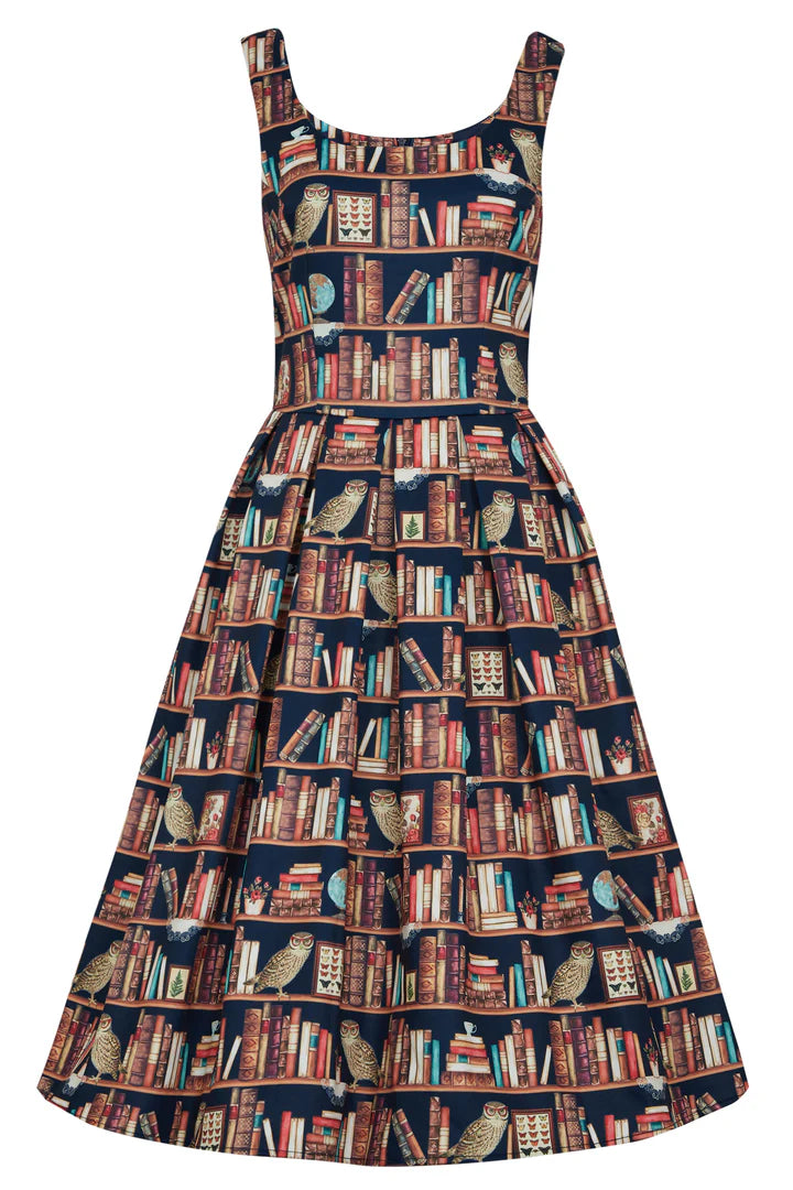 Dolly and Dotty Amanda Library Book and Owl Print Vintage Style Dress, Front