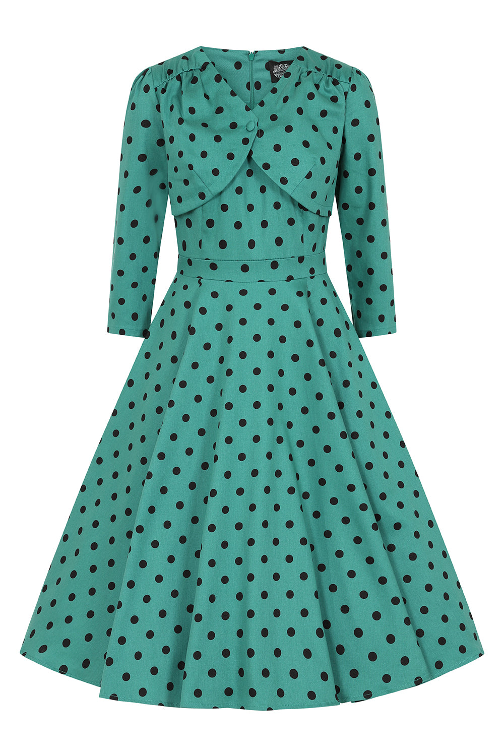 Hearts and Roses London Finley Green Polka Dot Swing Vintage Dress, Front
