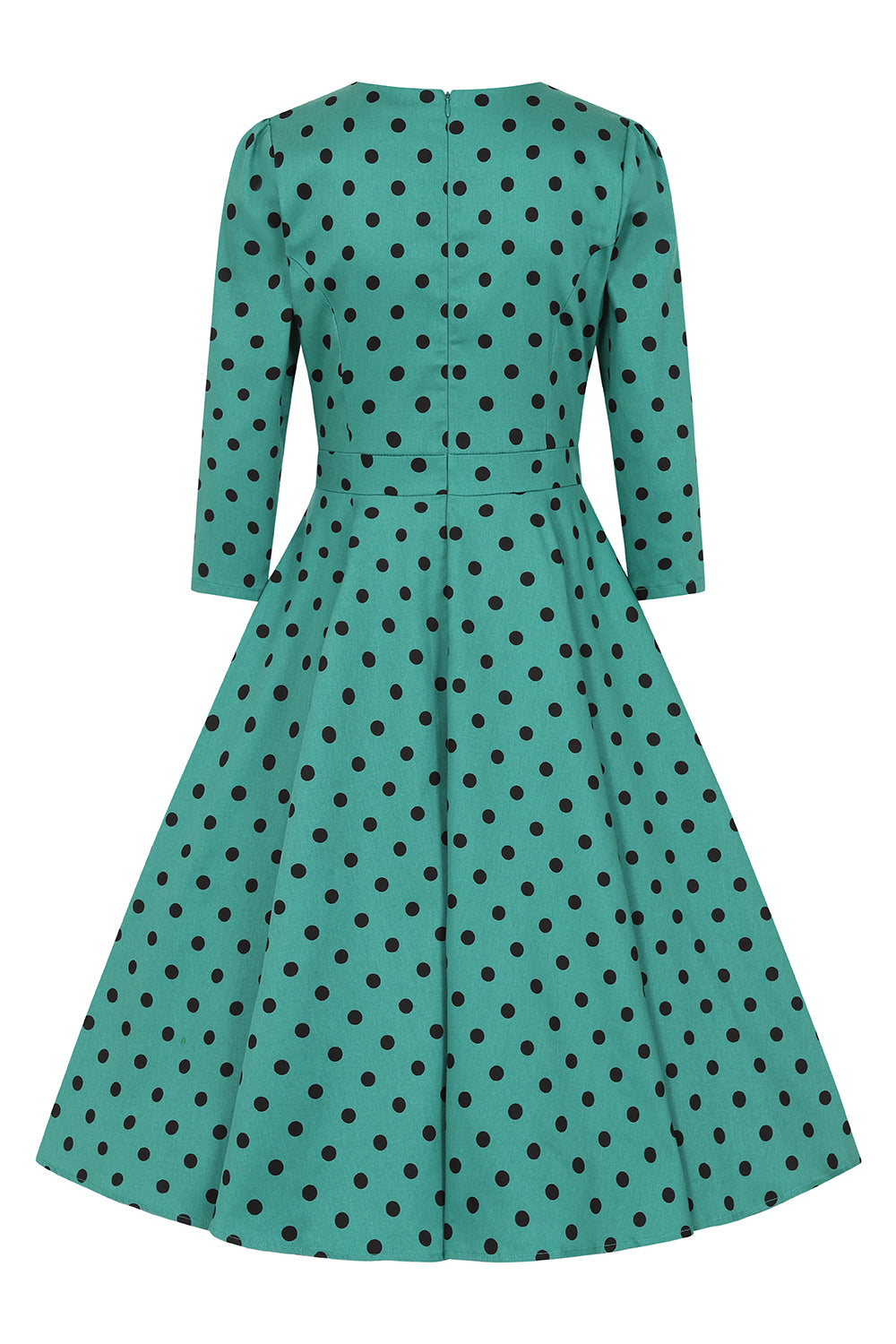 Hearts and Roses London Finley Green Polka Dot Swing Vintage Dress, Back