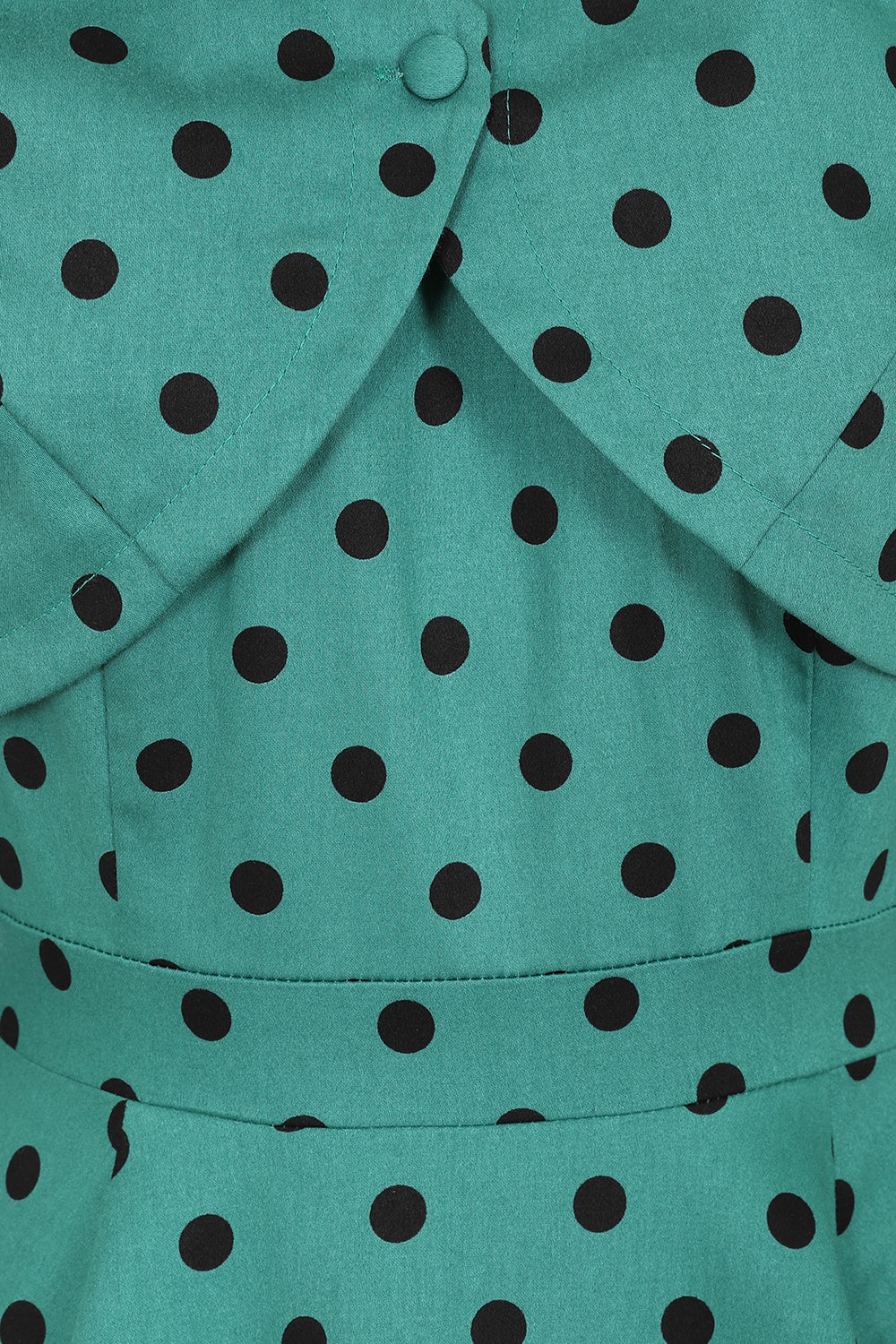 Hearts and Roses London Finley Green Polka Dot Swing Vintage Dress, Fabric Close up