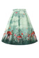 Vintage Pleated Skirt with forest design featuring mushrooms and fairies on a white background, back.