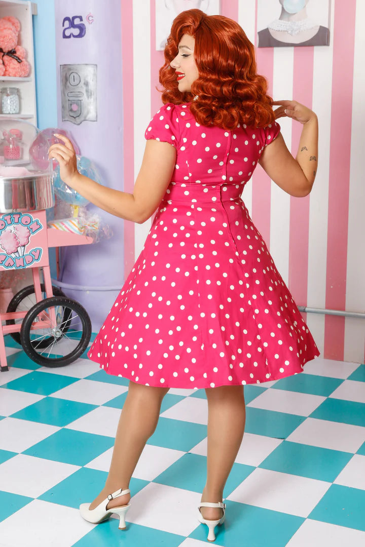 Dolly and Dotty Hot Pink Polka Dot Vintage Dress 1950s Style, Back
