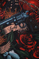 Dolly and Dotty Billie Long Sleeved Guns and Roses Print Vintage Dress, Fabric Close up