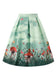Vintage Pleated Skirt with forest design featuring mushrooms and fairies on a white background, front.