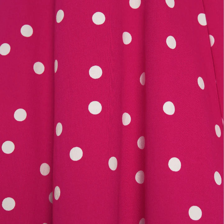 Dolly and Dotty Claudia Hot Pink Polka Dot Vintage Dress, Fabric Close up