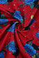 Vintage Style Red Dress with Cat and Rose Print, Fabric Close up