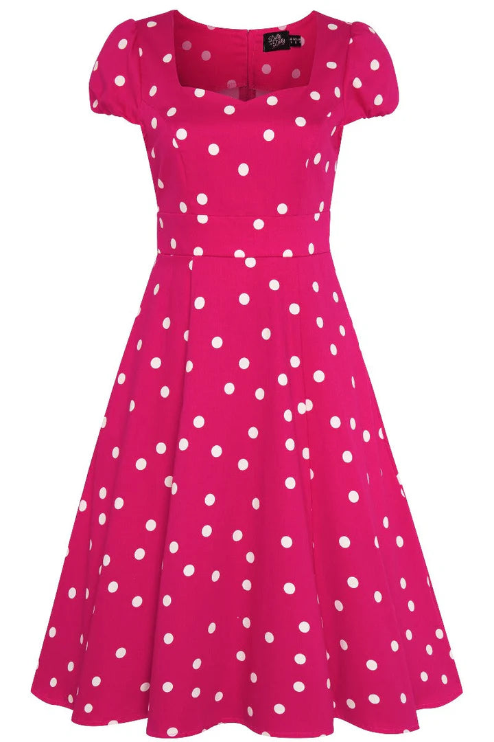Dolly and Dotty Hot Pink Polka Dot Vintage Style Dress, Front