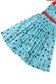 Blue dress with red accents and a floral pattern on a white background, skirt view
